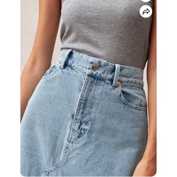 NEW Alohas Marina Denim Column Maxi Skirt Light Blue Wash Slit Front High-Rise - Picture 5 of 14